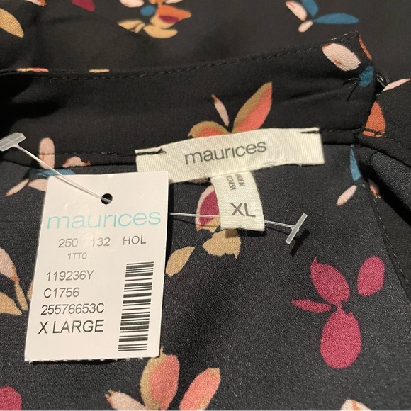 Maurice’s Black Floral Long Sleeve Blouse With Keyhole Women’s Size XL - Picture 11 of 12
